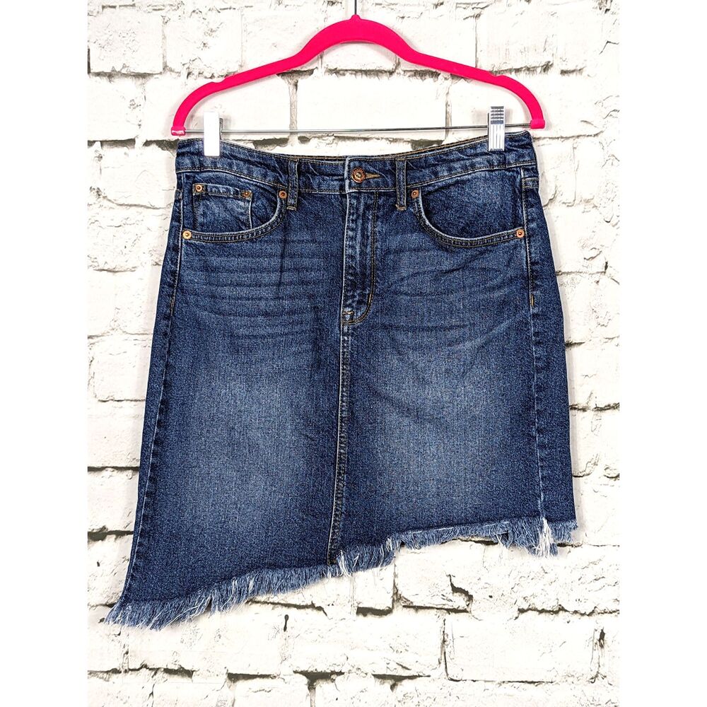 ELLA MOSS Asymmetrical Raw Hem Denim Mini Skirt High Waist Juniors Size 29